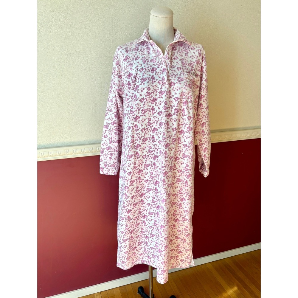 Country Store Pink Floral Cotton Flannel Nightgown Long Sleeve Sleep Shirt Sz M